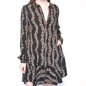 Free People Button Up Women's Dress Floral Black - Size Extra Small
